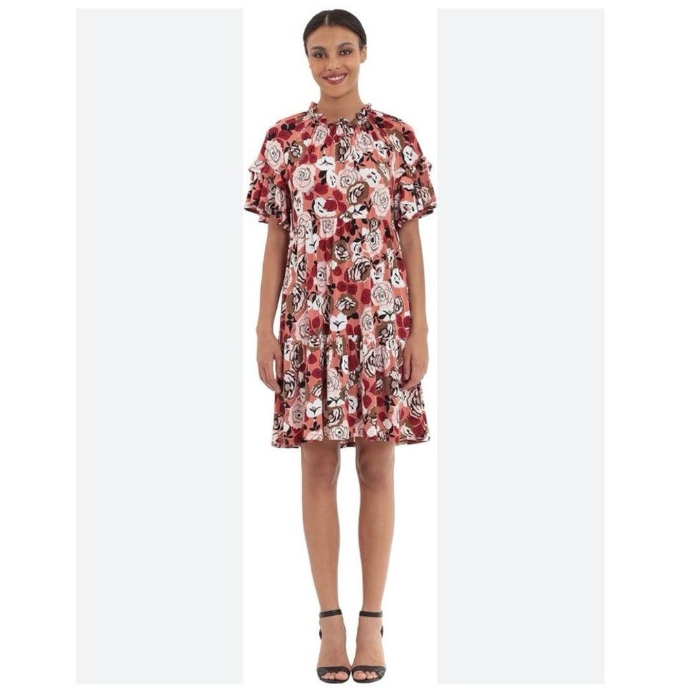 Donna Morgan ruffle raglan sleeve tiered dress floral size 4